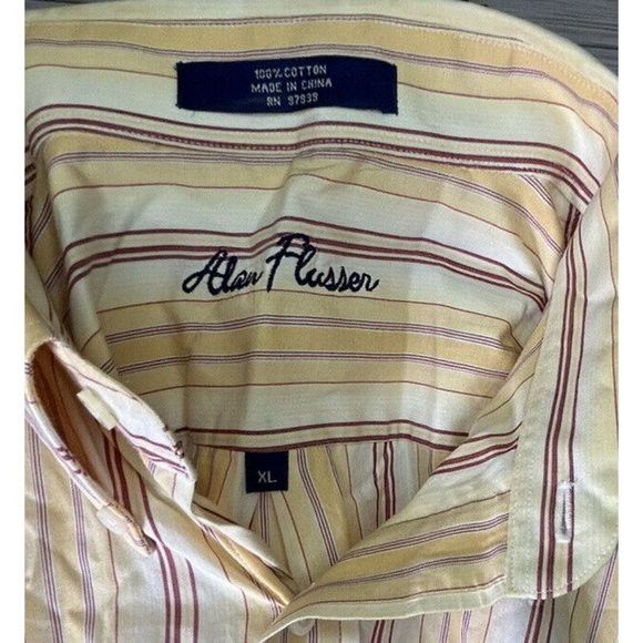 Alan Flusser XL Mens Button Down Striped Shirt Multicolored 100% Cotton - Picture 4 of 8